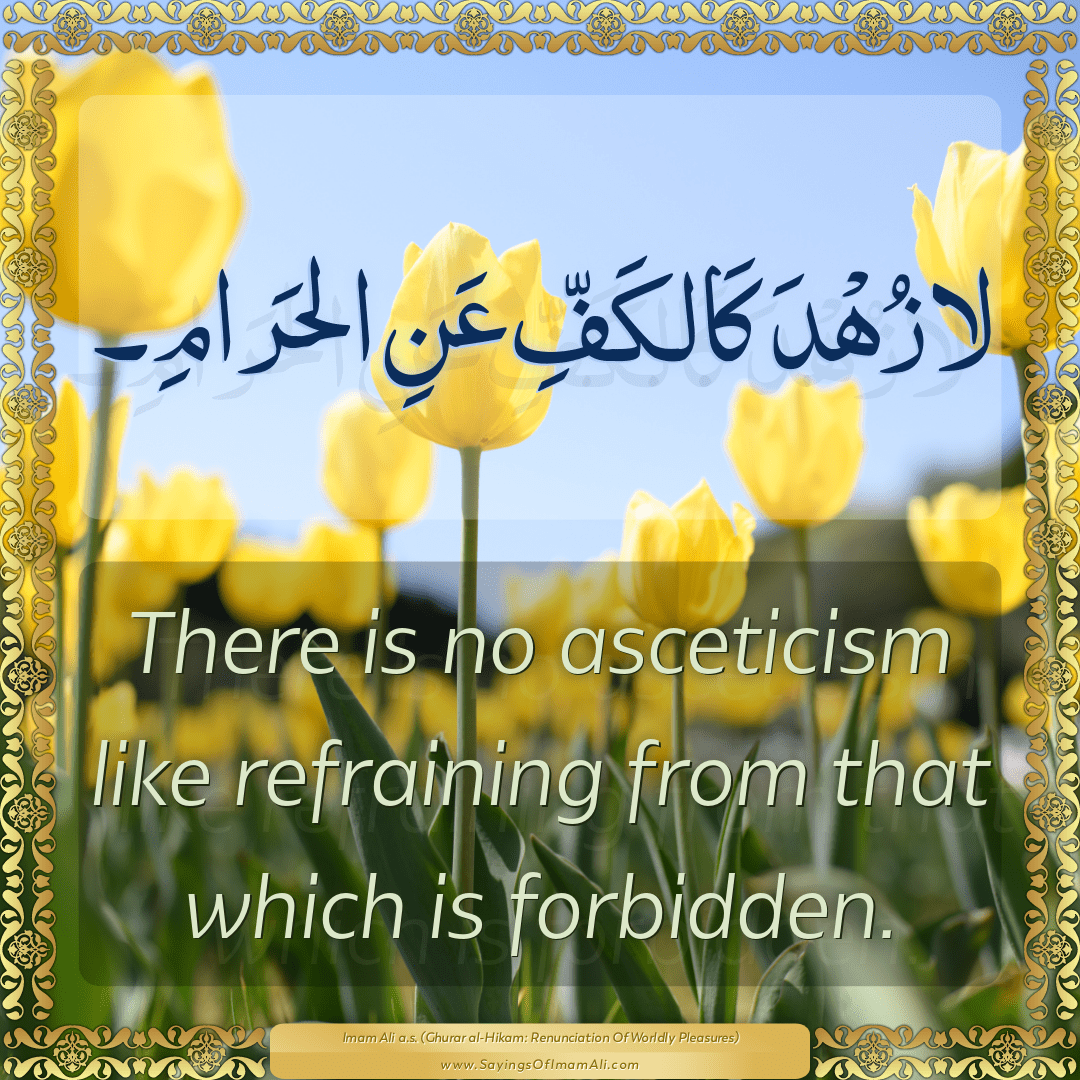 There is no asceticism like refraining from that which is forbidden.